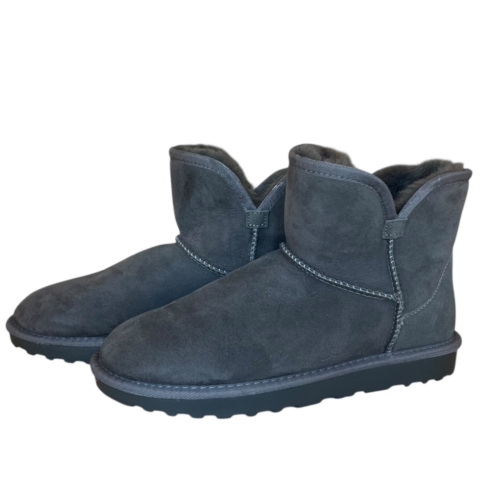 Women’s Gray Suede Shearling Lined Ankle Boots Classic Mini Style Size 8